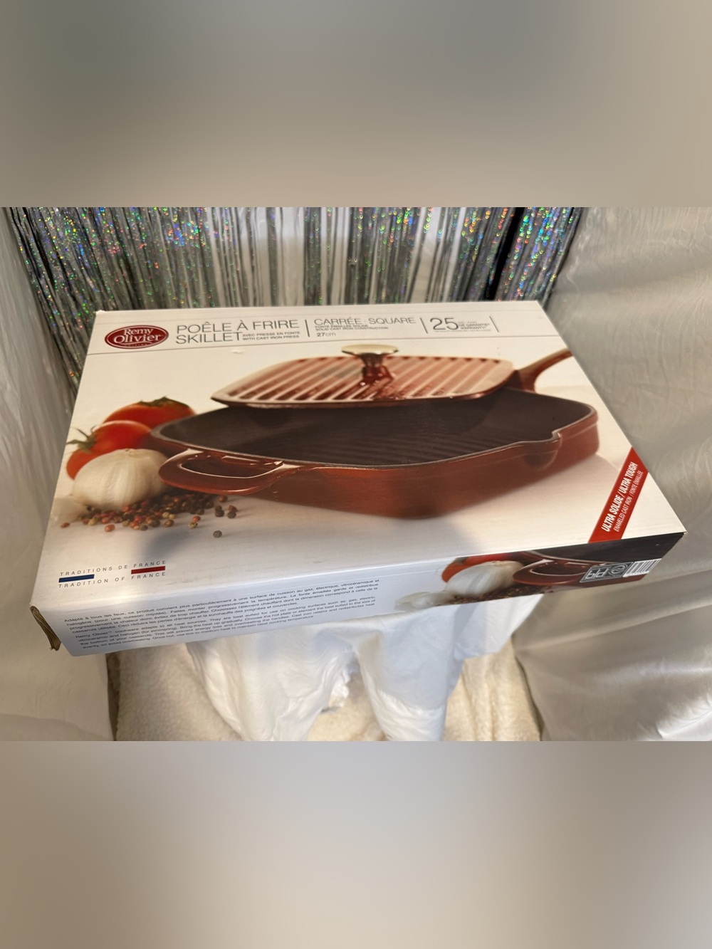 Cast Iron Square Grill Skillet - Red